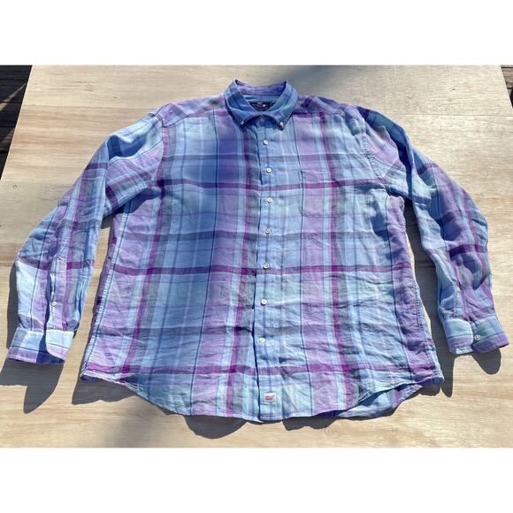 Vineyard Vines Shirt Linen Classic Fit Murray Button Down Men's Pink Blue Sz. XL - Picture 1 of 6